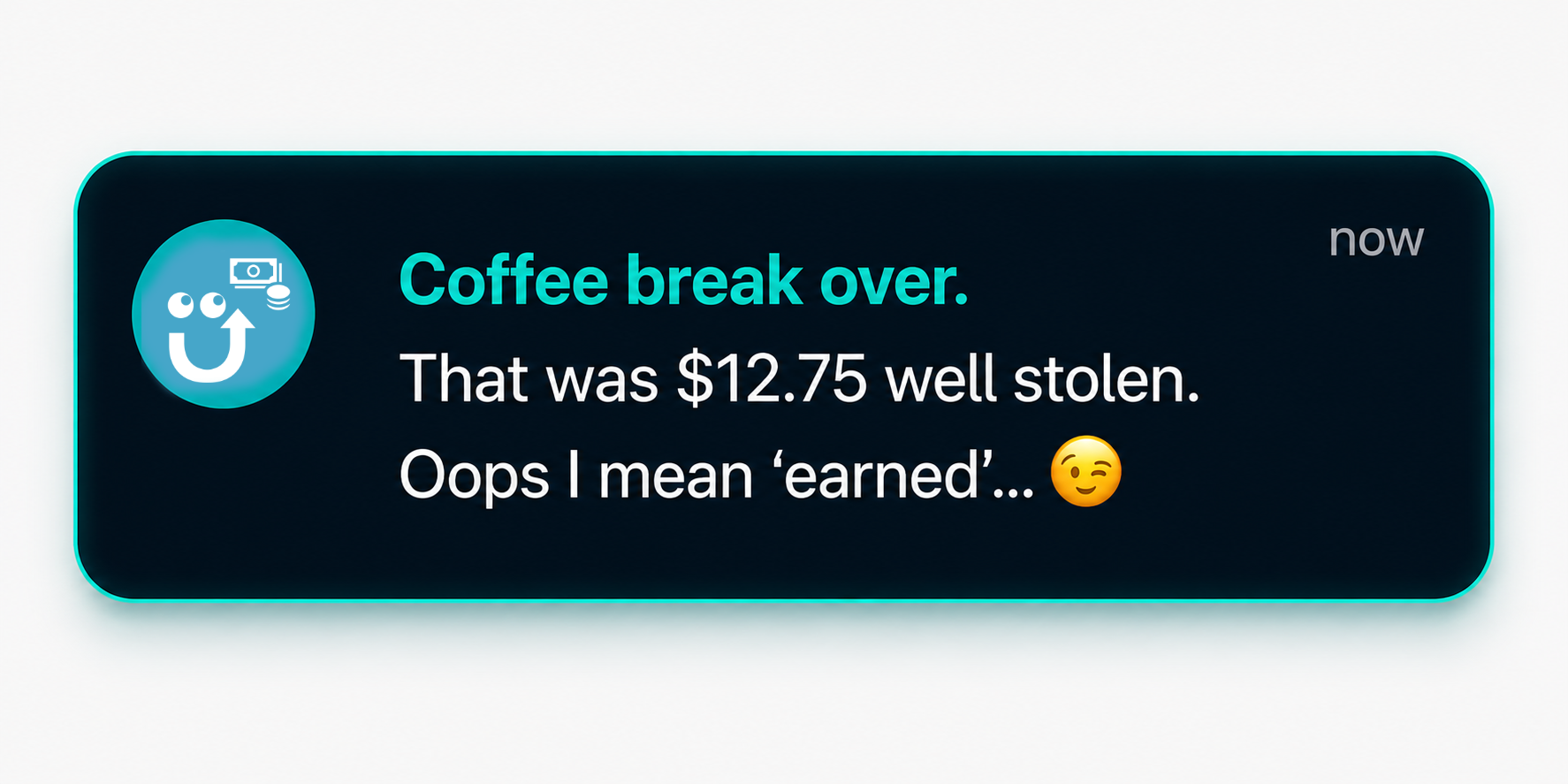 Clocked Up app notification with a personalised playful end-of-break message
